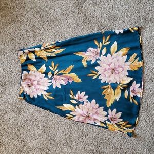 Forever 21 small midi Floral Skirt teal tropical